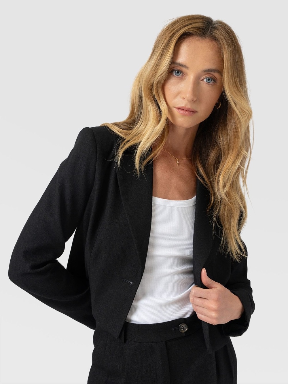 Express Black Cropped Blazer - Tailored Open Front